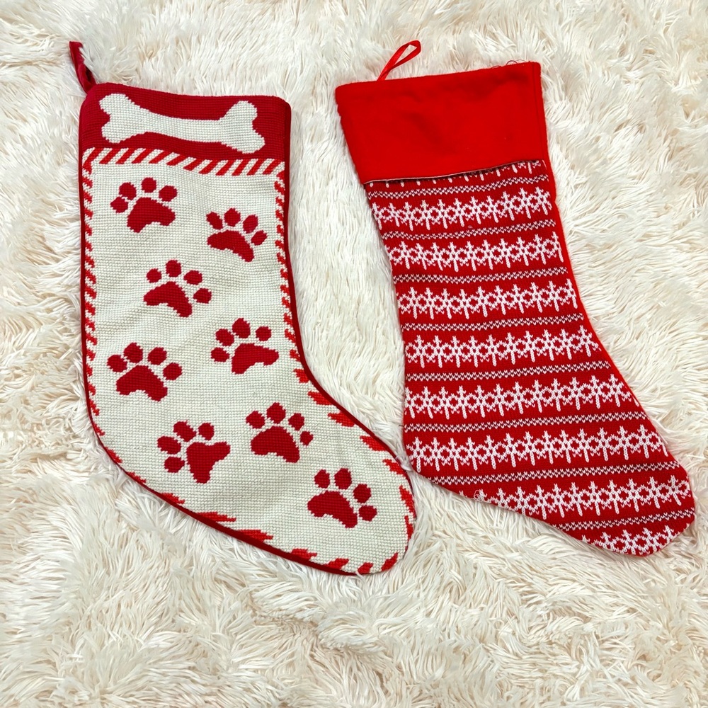 2 Red and White Christmas Stockings